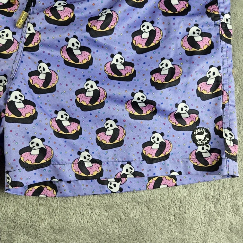 Ocean Slave By Too Good Swim Trunk Mens XL 32x5 Purple Panda In A Donut Lined